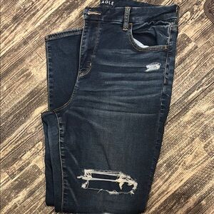 American Eagle Outfitters Blue Skinny Jeans with Distressed Details